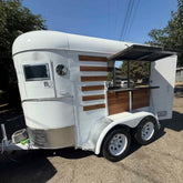 White Vintage Horsebox Food Trailer with Wood Accents - Dual Axle