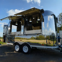 13.1ft Mirror Stainless Steel Aero Style Food Trailer for Premium Catering with Dual Axle & LED Awning Lights