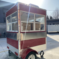 Compact Red Square Food Trailer - Single Axle Kiosk