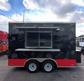 Custom Graphic Black & Red Food Trailer - Fast Food Theme Dual Axle
