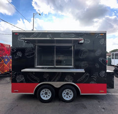 Custom Graphic Black & Red Food Trailer - Fast Food Theme Dual Axle