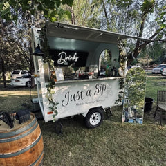 White Compact Mobile Bar Trailer Beverage Wedding Event Business Unit