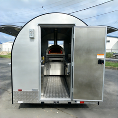 7.2ft Silver Round Top Food Trailer for Pizza & Fast Food with Single Axle & Diamond Plate Skirt