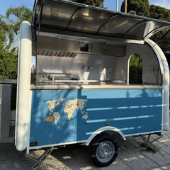 Blue and Cream Teardrop Food Trailer with Large Serving Window for Coffee, Snacks and Desserts