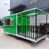 Bright Green Food Trailer with Covered Rear Porch - BBQ Deck