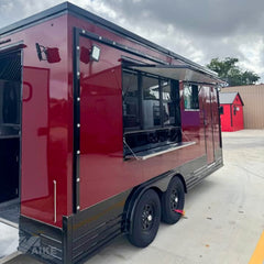 Red and Black Food Trailer with Rear Porch Mobile Kitchen for BBQ, Burgers and Street Food