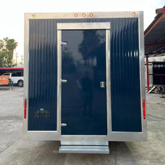 16ft Dark Blue Corrugated Food Trailer with Dual Axle, Double Glass Windows & Diamond Plate Trim