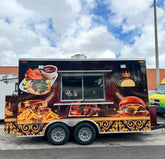 Black Double Axle Food Trailer with Griddle and Fryer for Burgers, BBQ and Street Food