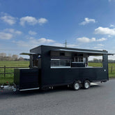 16.4ft Matte Black Enclosed Food Trailer for Event Catering & BBQ with Large Serving Windows & Front Storage Box