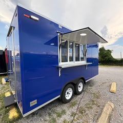 13.1ft Bright Blue Enclosed Food Trailer for Street Food & Catering with Dual Axle & LED Awning Lights