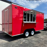 13.1ft Red Enclosed Food Trailer for Street Food & Catering with LED Window Lights & Foldable Counter