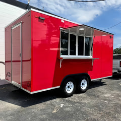 13.1ft Red Enclosed Food Trailer for Street Food & Catering with LED Window Lights & Foldable Counter