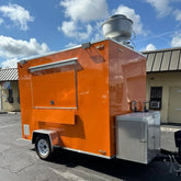 9.8ft Bright Orange Enclosed Food Trailer for Street Snacks & Catering with Single Axle & Exterior LED Lights