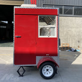 Compact Red Square Food Trailer - Single Axle Kiosk