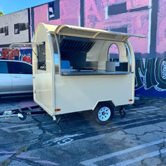 7.2ft Cream Round Top Food Trailer for Coffee & Street Snacks with Exhaust Hood & Stainless Counter