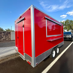 Bright Red Square Food Trailer - High Visibility Mobile Kitchen (Dual Axle)