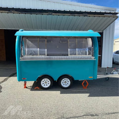 Aqua Teardrop Food Trailer with Panoramic Serving Window for Coffee, Snacks and Desserts