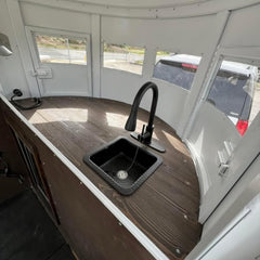 Vintage White Horse Trailer-Style Dual-Axle Food Cart with Copper Accents