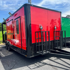 Red BBQ Smoker Trailer | Dual Axle Mobile Kitchen with Rear Deck
