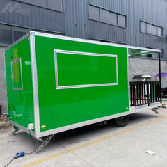 Bright Green Food Trailer with Covered Rear Porch - BBQ Deck