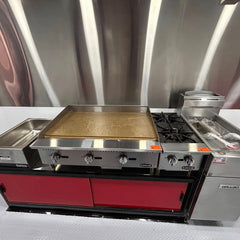 16ft Gloss Red & Black Enclosed Food Trailer with Dual Axle, Green LED Edge Lights & Rear Porch