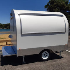 White Round-Top Catering Trailer - Single Axle Mobile Kiosk with Diamond Plate Trim