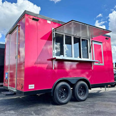 13.1ft Hot Pink Enclosed Food Trailer for Desserts & Fast Food with Dual Axle & Front Utility Cage