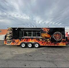 22ft Triple Axle Enclosed Food Trailer for Taco & BBQ Catering with Custom Wrap & Front Storage Boxes