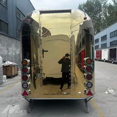 Gold Mirror Finish Food Trailer with Stainless Steel Kitchen for Coffee, Desserts and Street Food