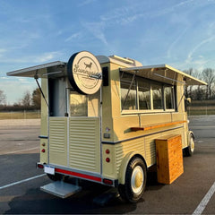 16.4ft Pastel Yellow Retro Citroen Style Food Trailer for Mobile Coffee & Bakery with Roof A/C & Wooden Counter