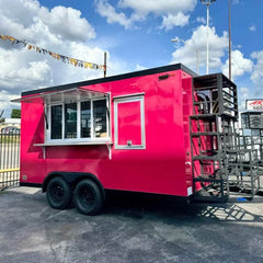 13.1ft Hot Pink Enclosed Food Trailer for Desserts & Fast Food with Dual Axle & Front Utility Cage