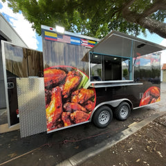 13.1ft Custom Wrapped Enclosed Food Trailer for Chicken Wings & BBQ with Dual Axle & Exterior Lighting