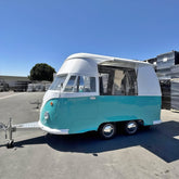 Turquoise & White Retro VW-Style Dual-Axle Food Trailer