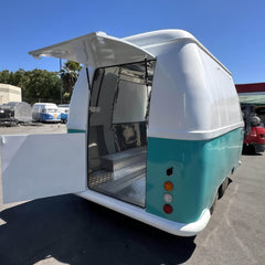 Turquoise & White Retro VW-Style Dual-Axle Food Trailer
