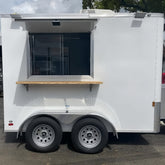 White Enclosed Food Trailer with Wooden Counter - Dual Axle