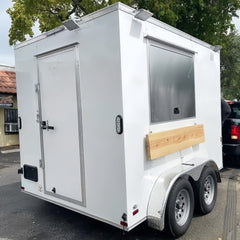 9.8ft White Enclosed Food Trailer for Mobile Catering & Coffee with Dual Axle & Wooden Serving Counter