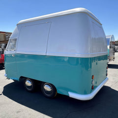 Turquoise & White Retro VW-Style Dual-Axle Food Trailer