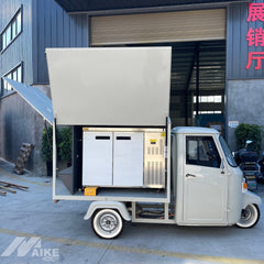 White Three Wheel Food Truck with Lift-Up Service Hatch for Coffee, Ice Cream and Snacks