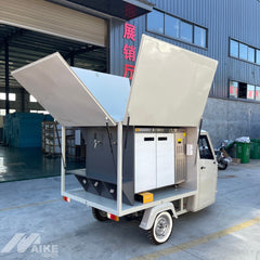 White Three Wheel Food Truck with Lift-Up Service Hatch for Coffee, Ice Cream and Snacks