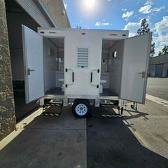 Compact 2-Station Portable Restroom Trailer - White Event Bathroom Unit