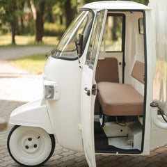 10ft Classic White Vintage Tricycle Food Cart with Curved Enclosed Box & Whitewall Tires