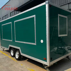 Dark Green Double Axle Food Trailer with Dual Serving Windows for BBQ, Burgers and Street Food