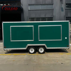 Dark Green Double Axle Food Trailer with Dual Serving Windows for BBQ, Burgers and Street Food