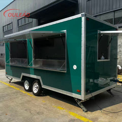 Dark Green Double Axle Food Trailer with Dual Serving Windows for BBQ, Burgers and Street Food