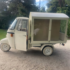 Vintage Cream Three-Wheeled Food Cart with Transparent Display Section