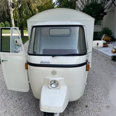 Vintage Cream Three-Wheeled Food Cart with Transparent Display Section