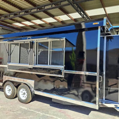 Black Concession Trailer with Serving Window & AC Unit – Mobile Food Unit
