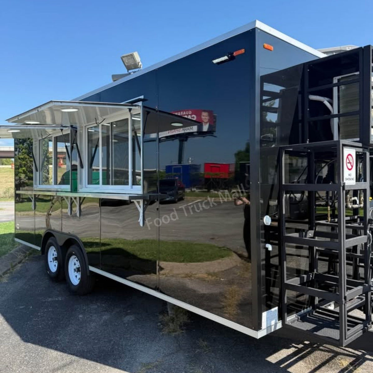 Black Concession Food Trailer | Large Mobile Kitchen Truck for BBQ, Pizza, Coffe