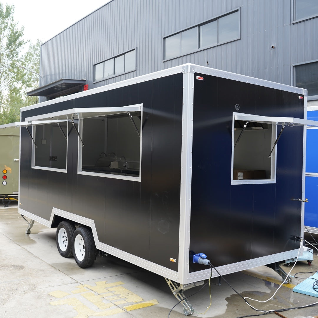 Heavy Duty Black Food Trailer - Multi-Window Concession Kitchen