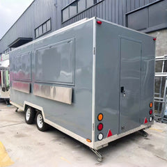 16ft Gloss Grey Dual Axle Enclosed Food Trailer with Double Serving Windows & Exhaust Hood